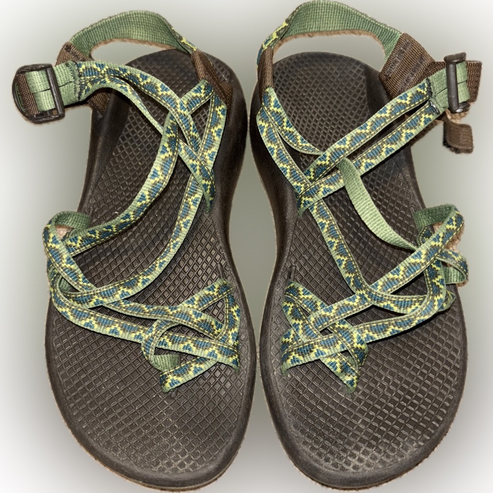 Chaco Women’s ZX/2 Dual Strap Classic Sandal Green Yellow Geometric Size 7